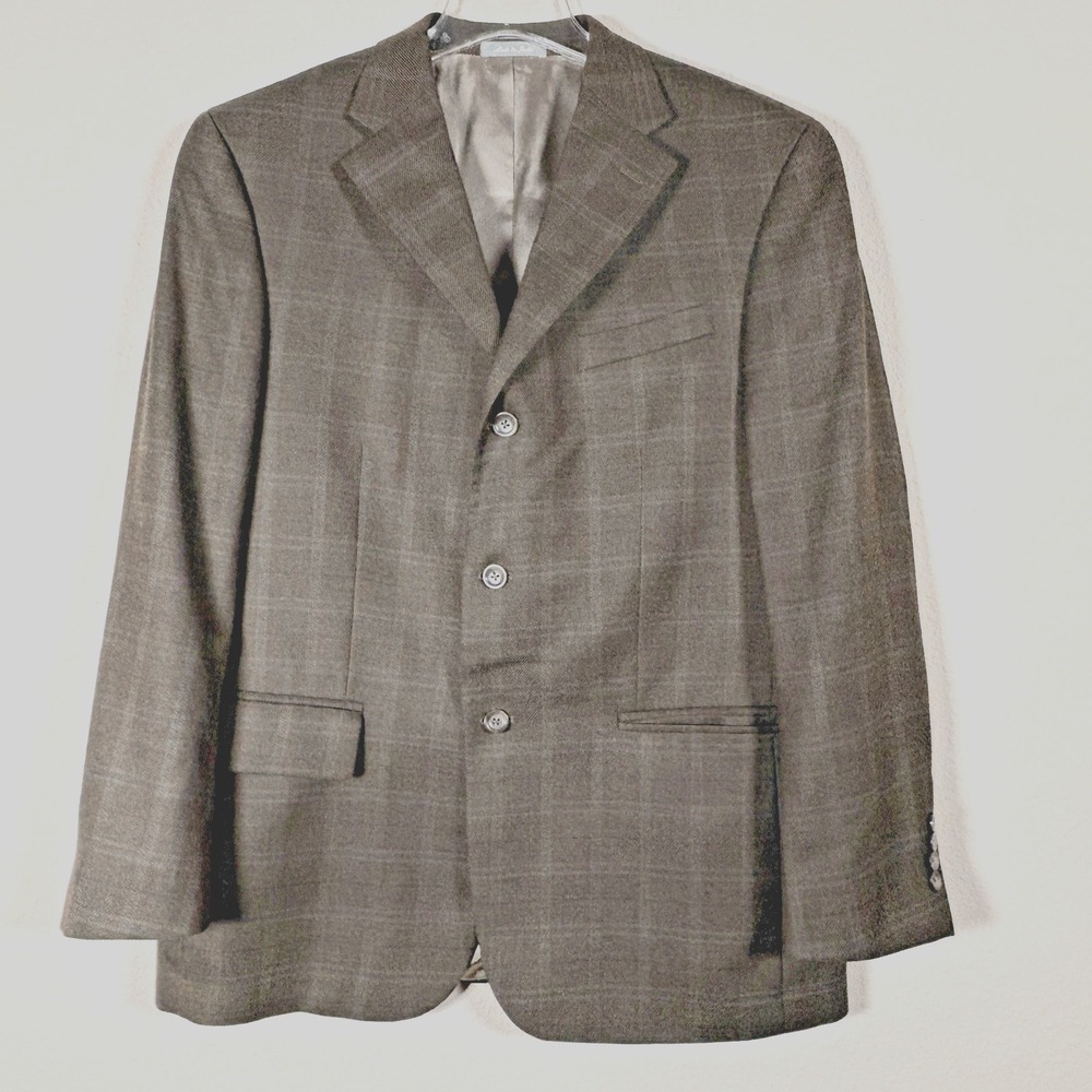 OSCAR DE LA RENTA‎ Mens Sport Coat Jacket Blazer Brown Paid 44R 3 Button Wool